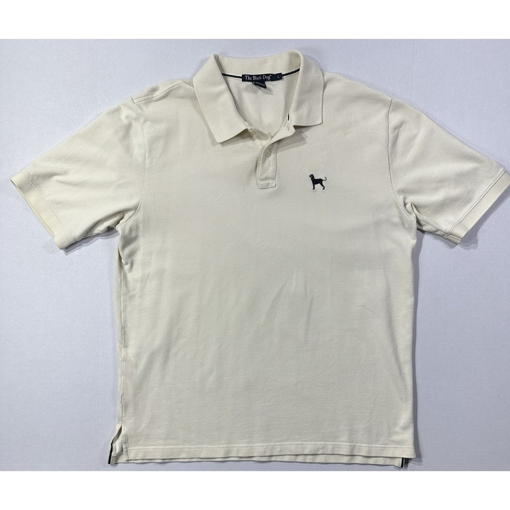 The Black Dog Polo Shirt Mens Large Off White Embroidered Casual Golf